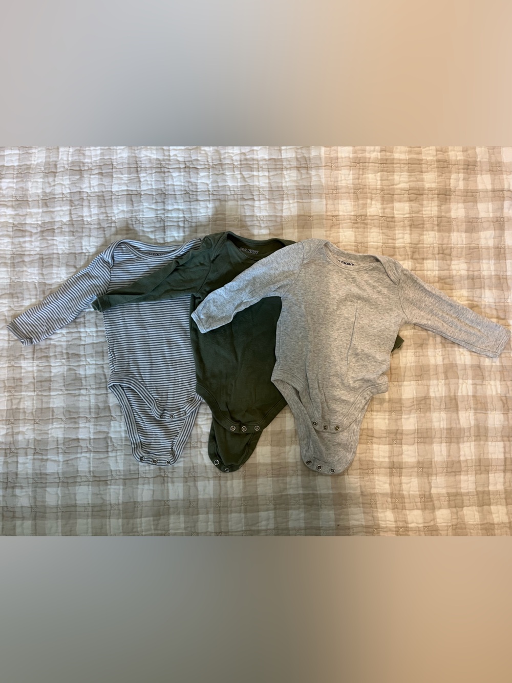 Old Navy Baby Onesie Pack - Olive, Gray, Striped